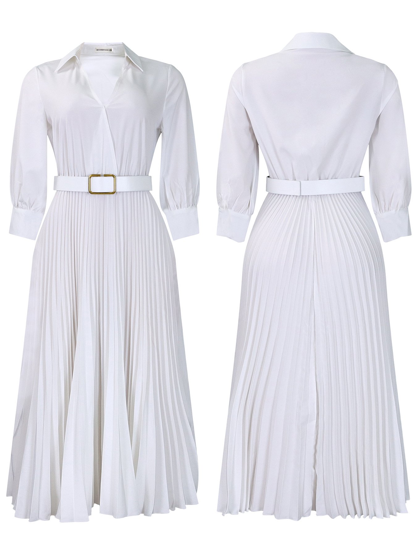 Fashion Spring Ladies Elegant Solid Color Long Sleeve V-neck Formal Ladies Pleated Elegant Casual Women's Wear