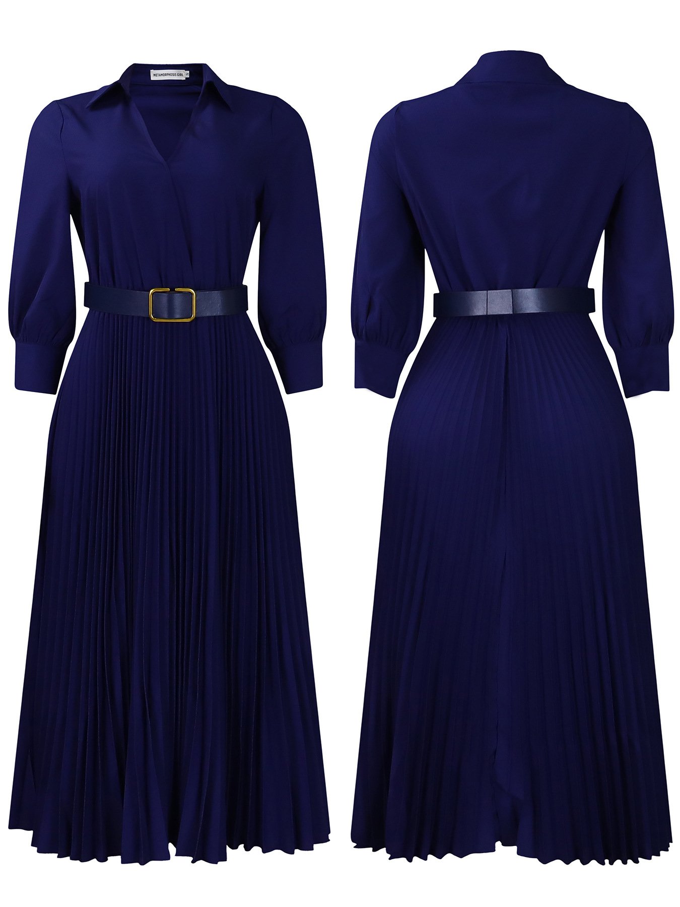 Fashion Spring Ladies Elegant Solid Color Long Sleeve V-neck Formal Ladies Pleated Elegant Casual Women's Wear