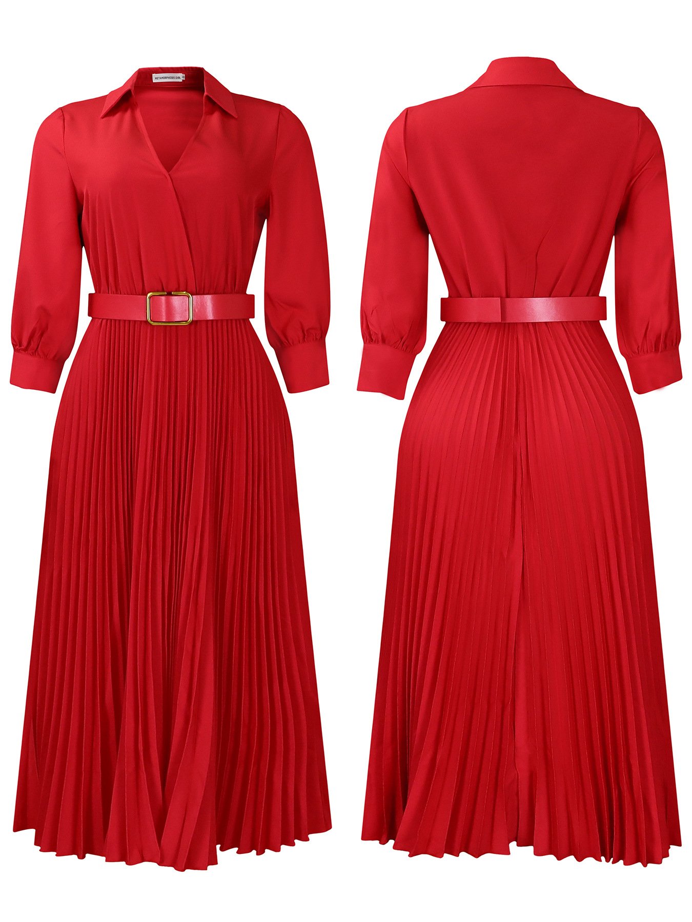 Fashion Spring Ladies Elegant Solid Color Long Sleeve V-neck Formal Ladies Pleated Elegant Casual Women's Wear
