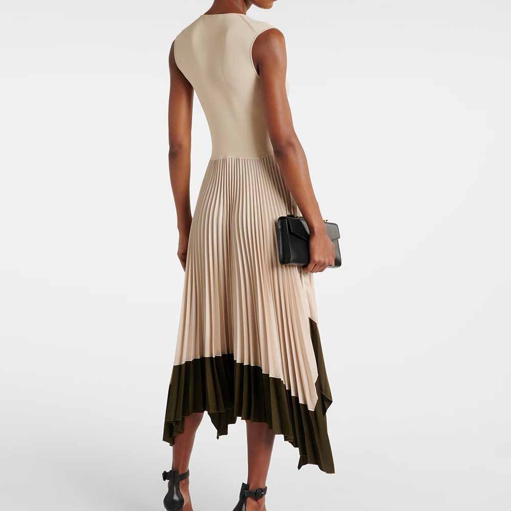 Clothing Manufacturers Custom Spring Summer Autumn Elegant Sleeveless Pleated Contrast Color Matching Asymmetric Midi Dress