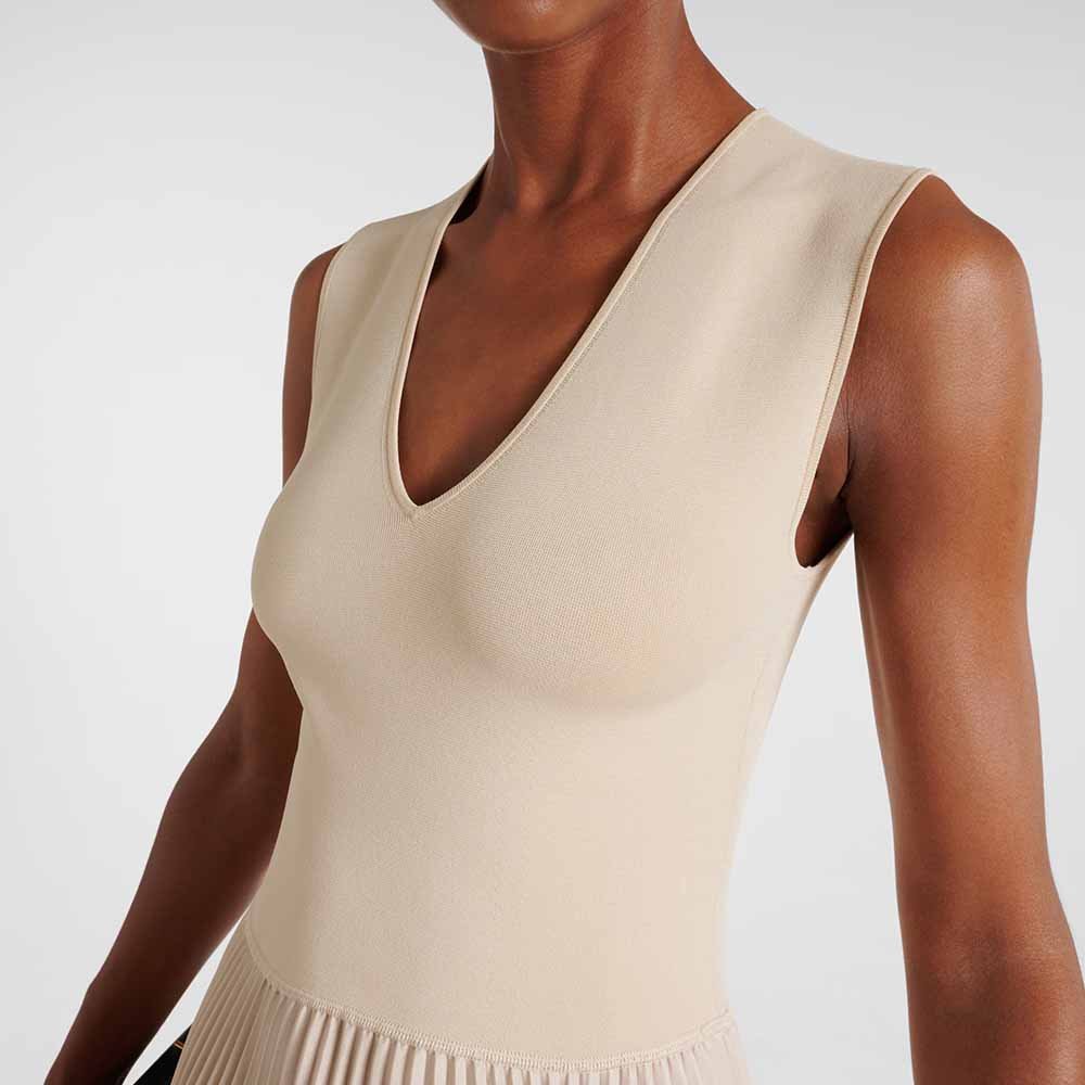Clothing Manufacturers Custom Spring Summer Autumn Elegant Sleeveless Pleated Contrast Color Matching Asymmetric Midi Dress