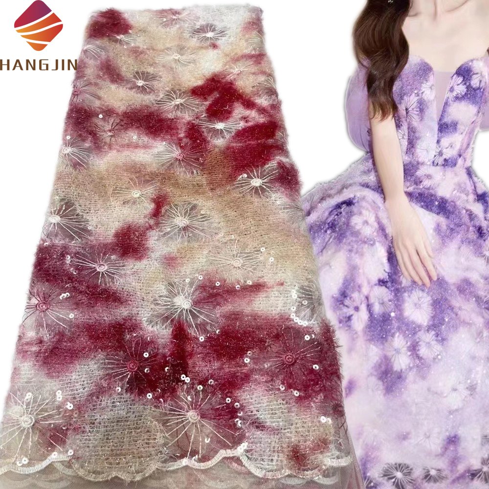 3D Mesh Nigerian Lace Fabric 2024 High Quality French Embroidery Sequins Tulle Lace African Lace For Wedding Dress