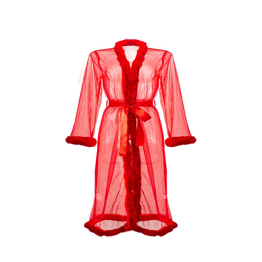 Red Erotic Underwear With Feather Decoration Robe Luxury Embroidery 1-Piece Set Woman Lace Sexy Lingerie