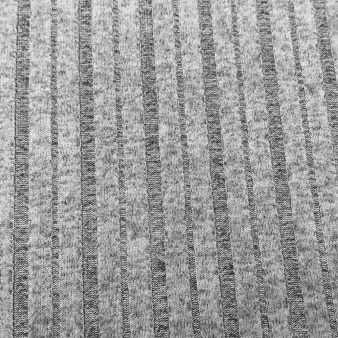 Custom Yarn Dyed Hemp Gray 65% Polyester 30% Rayon 5% Spandex Coarse Needles Hacci 6x3 Rib Fabric