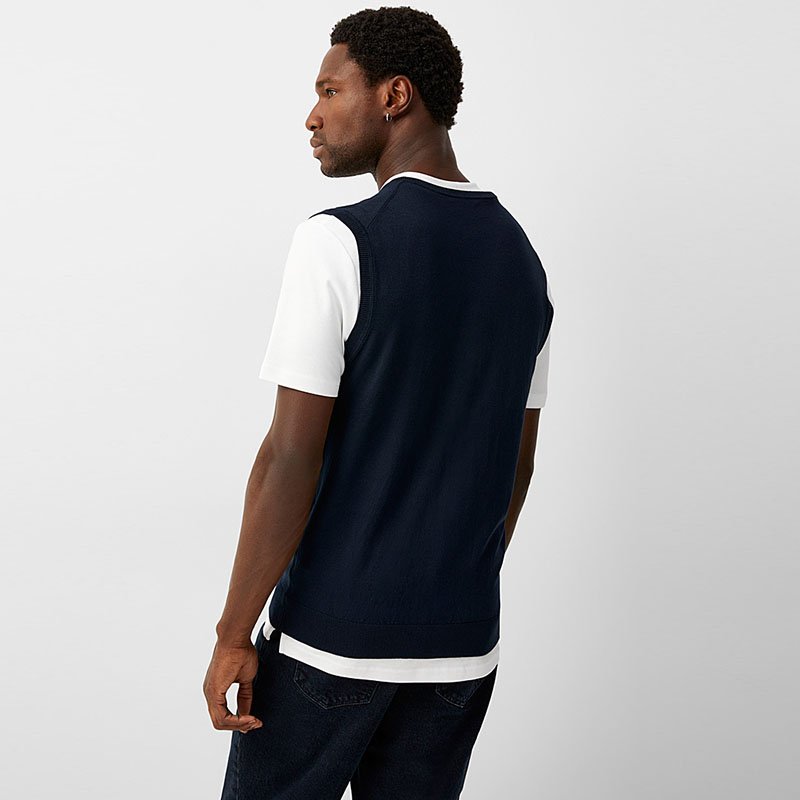 Soft Knit V-Neck Vest Wool Custom Knitted Sweater Vest Ribbed Sweater Knit Wear Mens