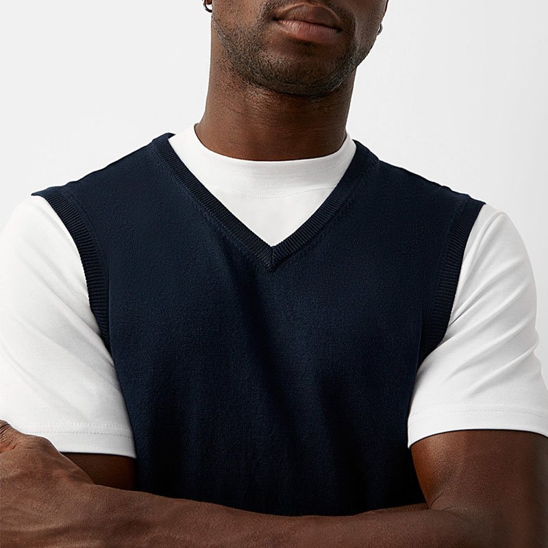 Soft Knit V-Neck Vest Wool Custom Knitted Sweater Vest Ribbed Sweater Knit Wear Mens