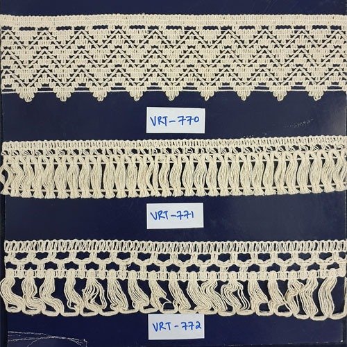 custom made cotton laces suitable for clothing designers and manufacturers available with fringes and tassels in 2 inch width