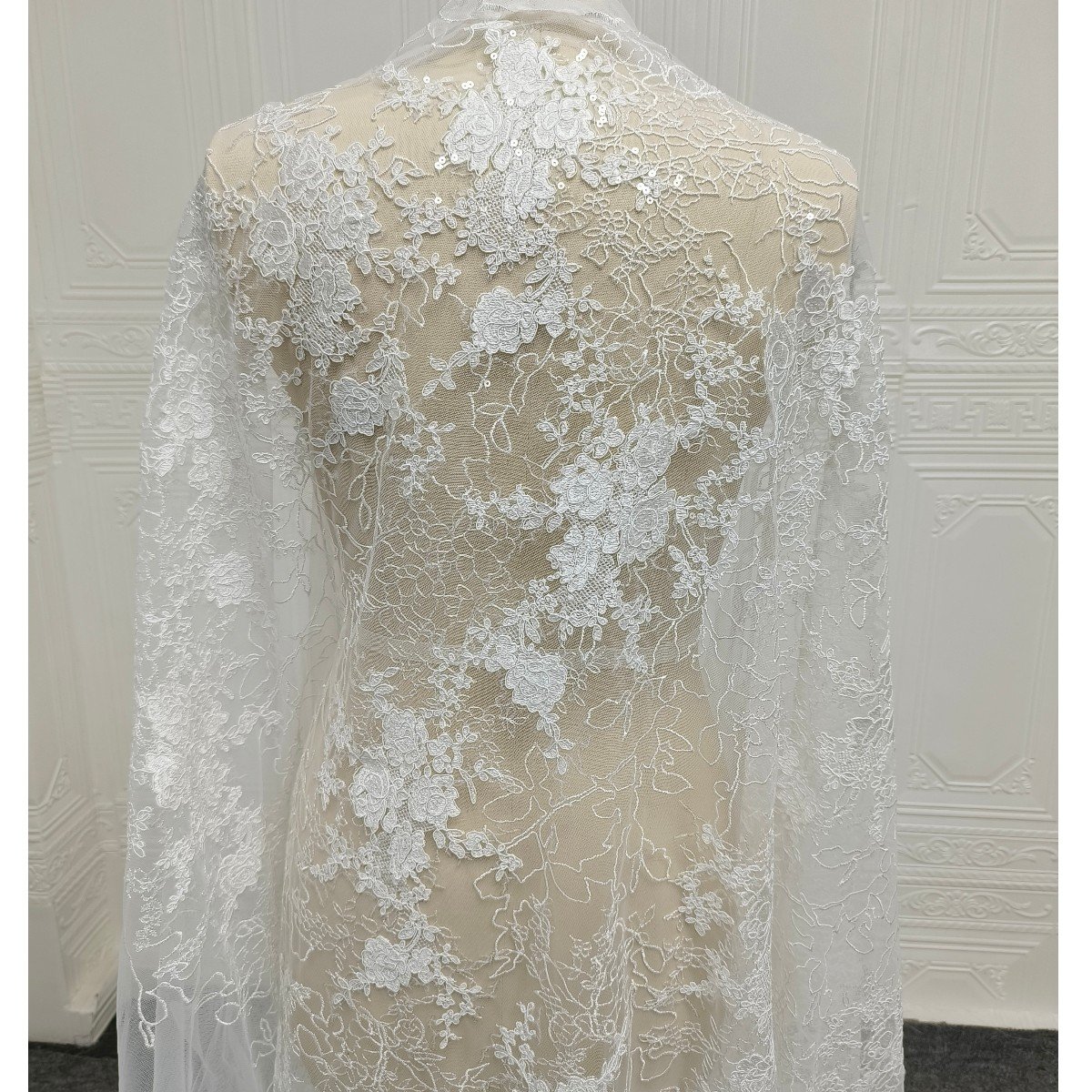 DELACE bridal embroidery sequin african mesh lace fabric for wedding dress