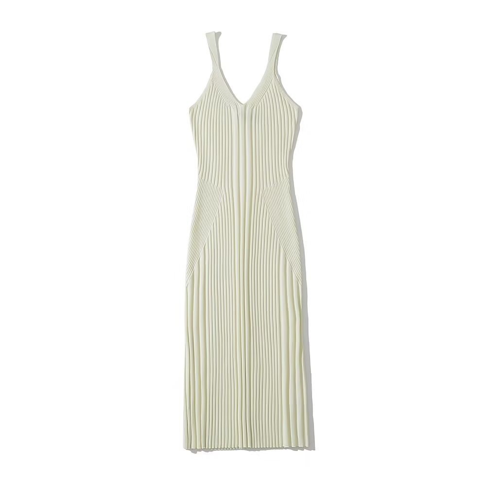 Luluxixiyaya Sexy Bodycon V Neck Rib Noodle Dress with High Quality Bodycon Knitted Rib