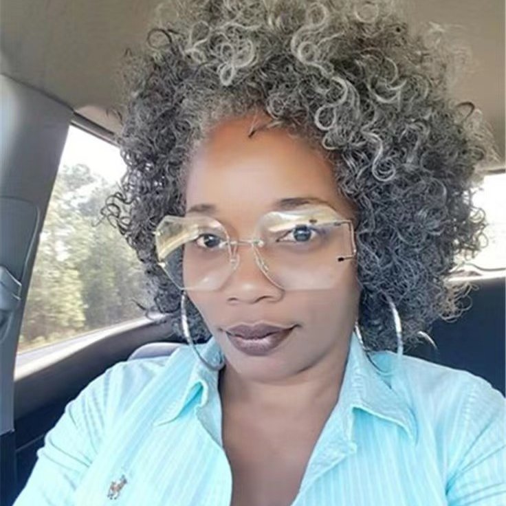 Divaswigs Salt and Pepper Human hair Wigs Grey Lace Front Wigs For Black Women bob short curly lace closure Wig gray