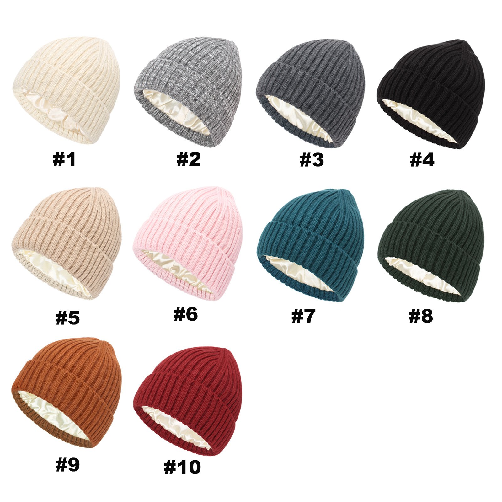 Winter Warm Satin Silk Line Beanie Blank Beanie Hats for Adult and Kids Solid Knit Beanie Cuffed Knit Hat Ski Cap Custom Logo