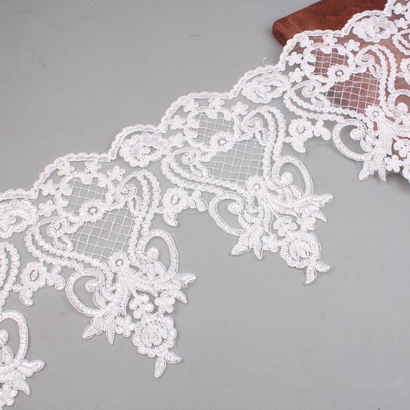 25.5 cm Embroidery White and Gold Sequin Embroidery Cord Bridal Lace Trim