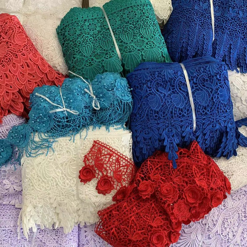 hot sale rhinestone decorative3D floral Polyester embroidery lace garment lace trimming