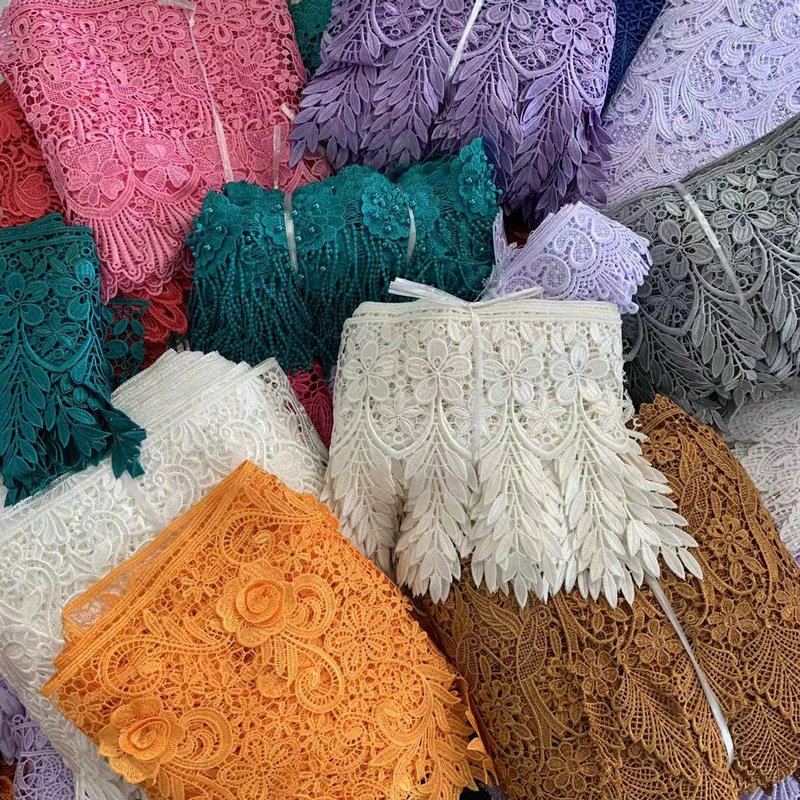hot sale rhinestone decorative3D floral Polyester embroidery lace garment lace trimming