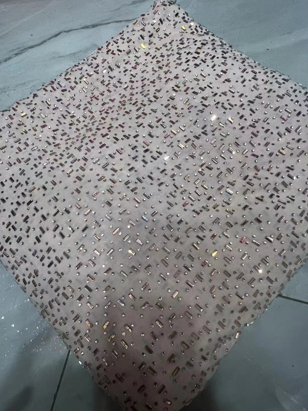 Stretchy crystals fabrics spandex diamonds fabric rhinestones lace stone flexible mesh Irregular stones