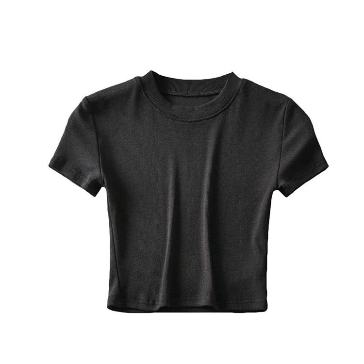 summer short tops for women ribbed cotton t shirt blank crew neck knit crop top inventory