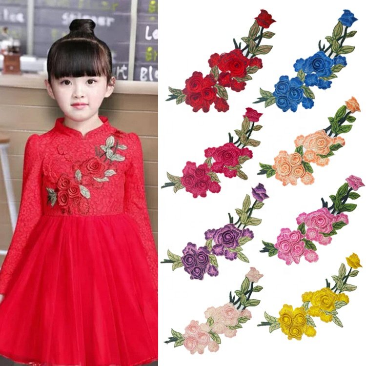 Clothing decorative 3D floral embroidered water-soluble applique lace patch LT2472A