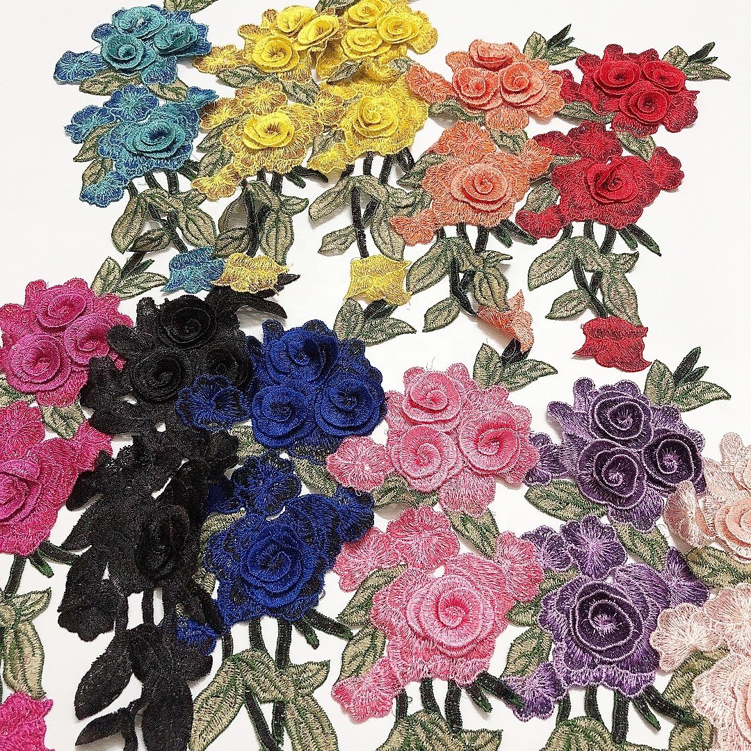 Clothing decorative 3D floral embroidered water-soluble applique lace patch LT2472A