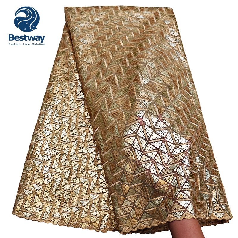 Bestway African Wedding Party Teal Green Garment Sequins Embroidery Net Lace Fabric