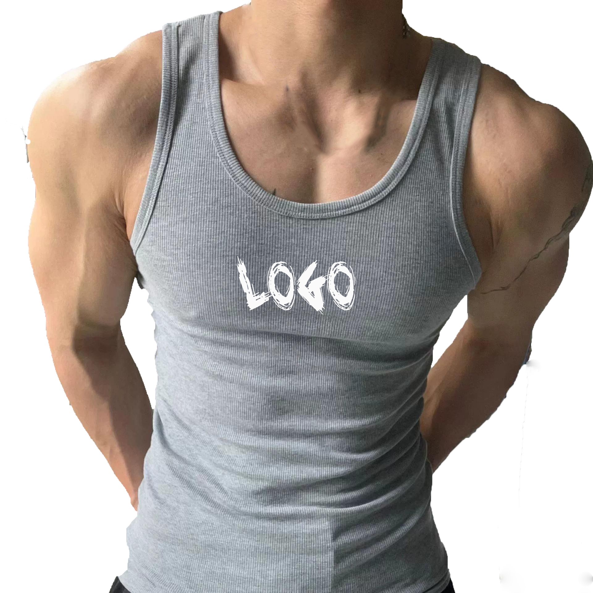 Rib Tank Top High Quality Custom Muscle Fitted Cotton Ribbed Tank Top Men Gym Workout Streetwear Sleeveless T-Shirt
