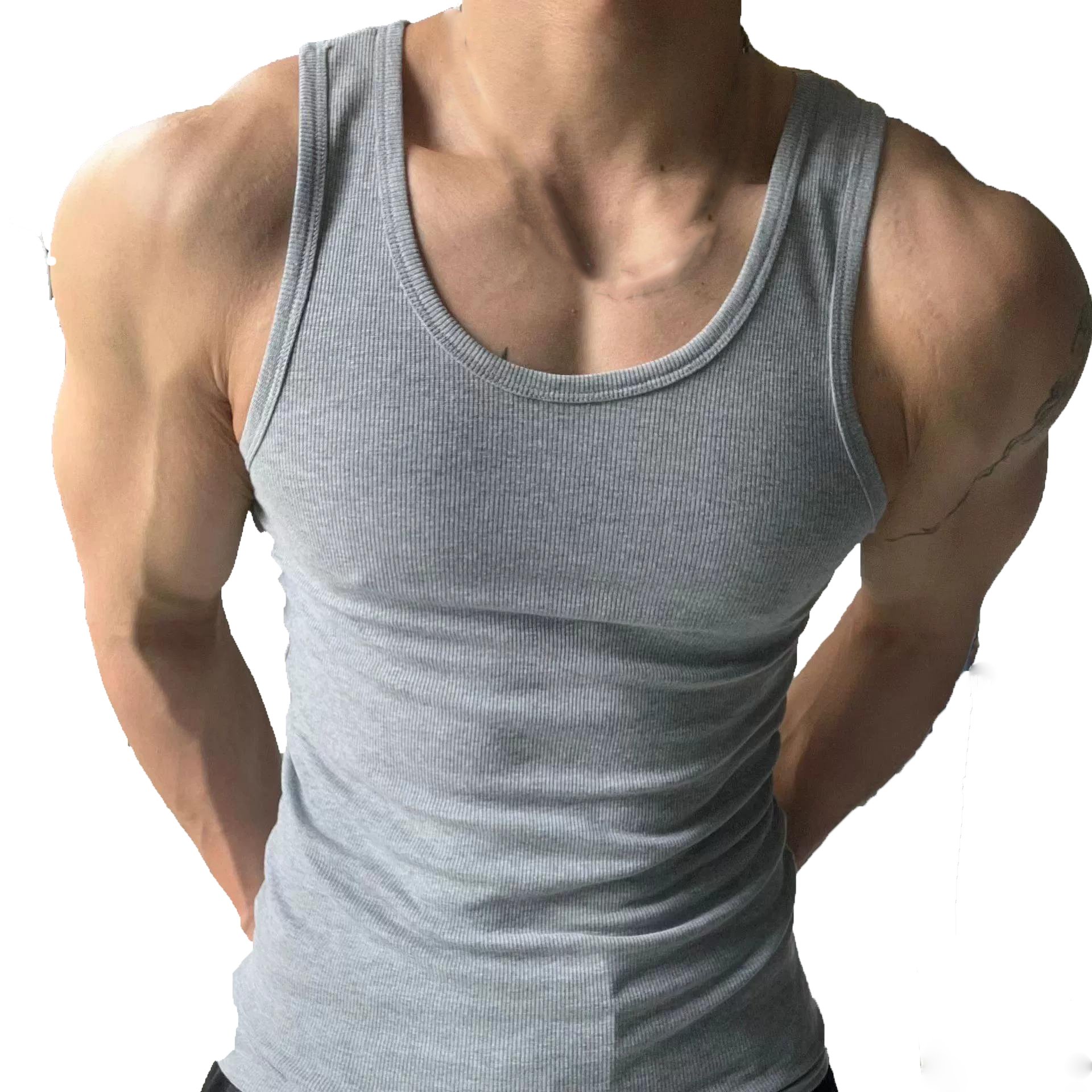 Rib Tank Top High Quality Custom Muscle Fitted Cotton Ribbed Tank Top Men Gym Workout Streetwear Sleeveless T-Shirt