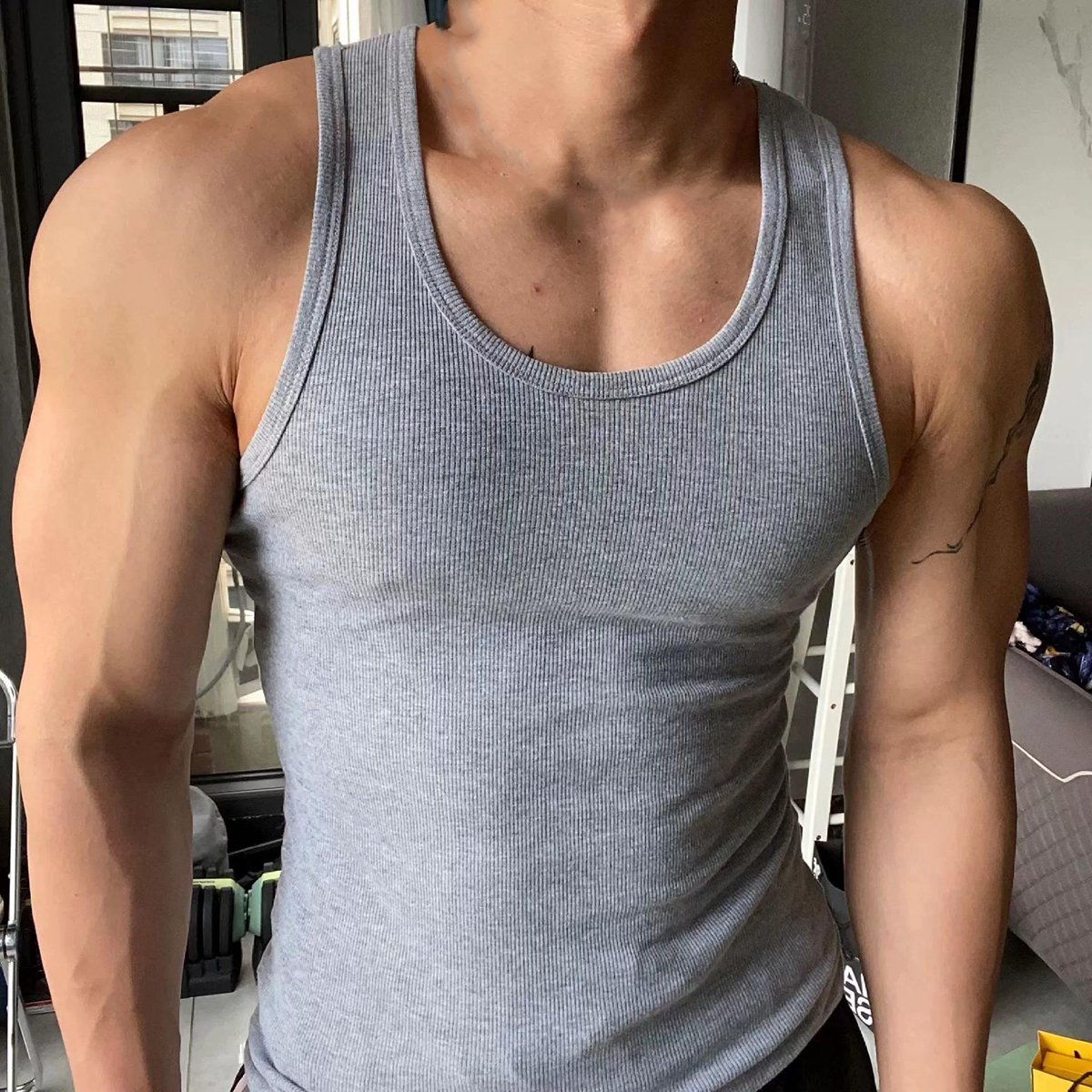 Rib Tank Top High Quality Custom Muscle Fitted Cotton Ribbed Tank Top Men Gym Workout Streetwear Sleeveless T-Shirt