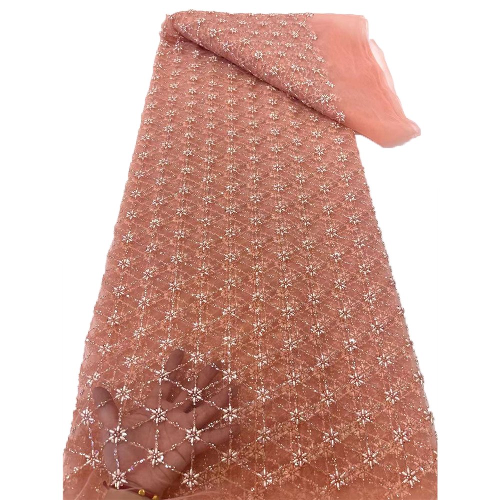 NI.AI Luxury Triangle Embroidery Sequins Lace Bridal Beaded Fabric Sequin Six slices Pearls Wedding Lace Fabric