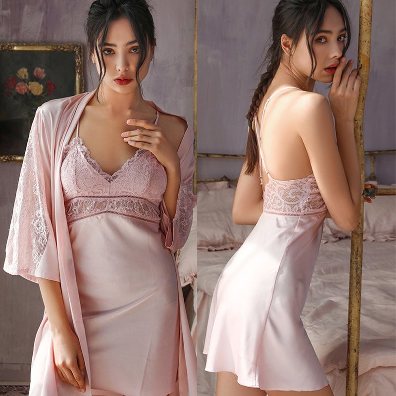 Ladies Women Sexy Deep V Neck Lace Nightgown Lingerie Set Sexy Underwear