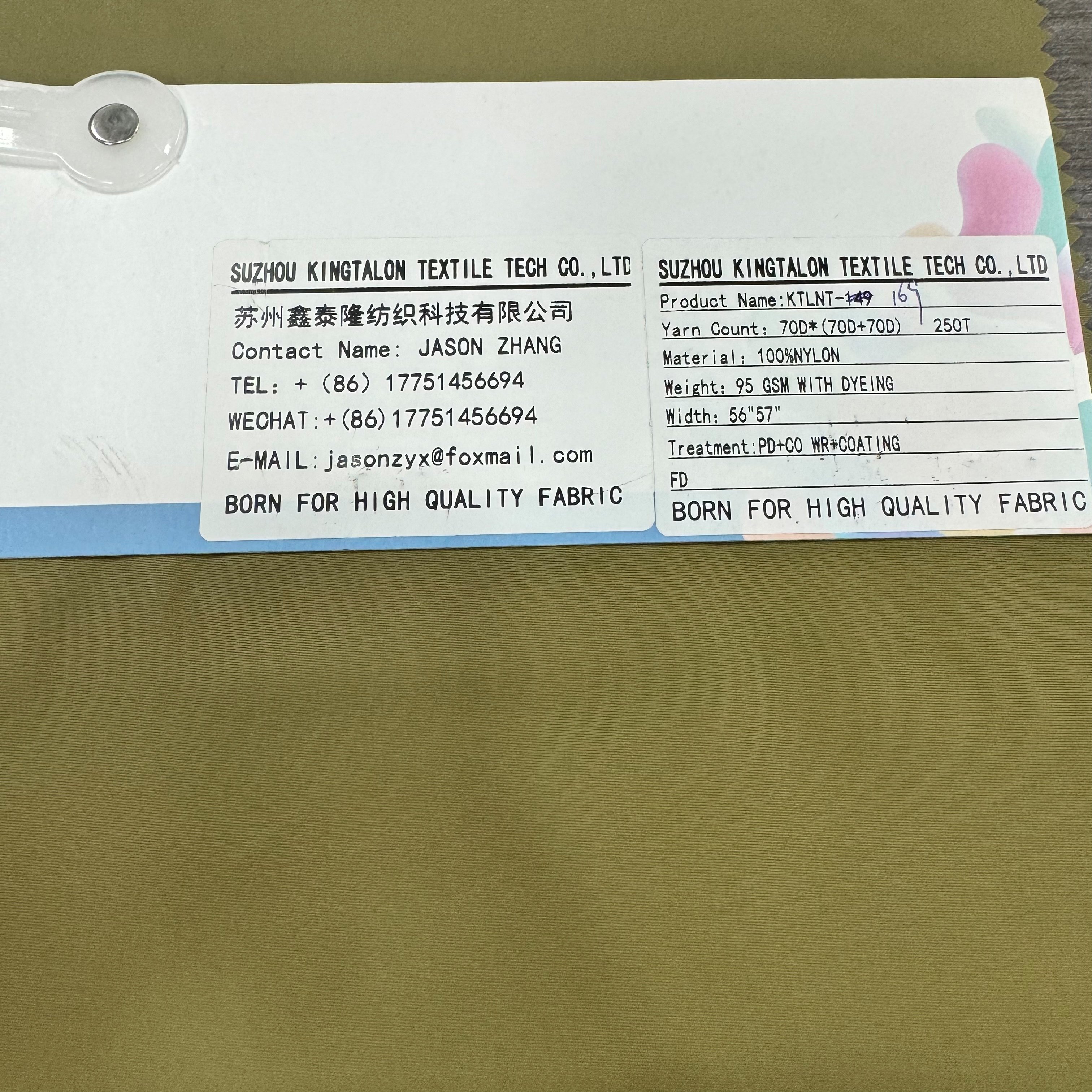 70D*70D NYLON TAFFETA TASLON FABRIC FOR WINTER JACKET RECYCLED/ECO- FABRIC FOR DOWNJACKET