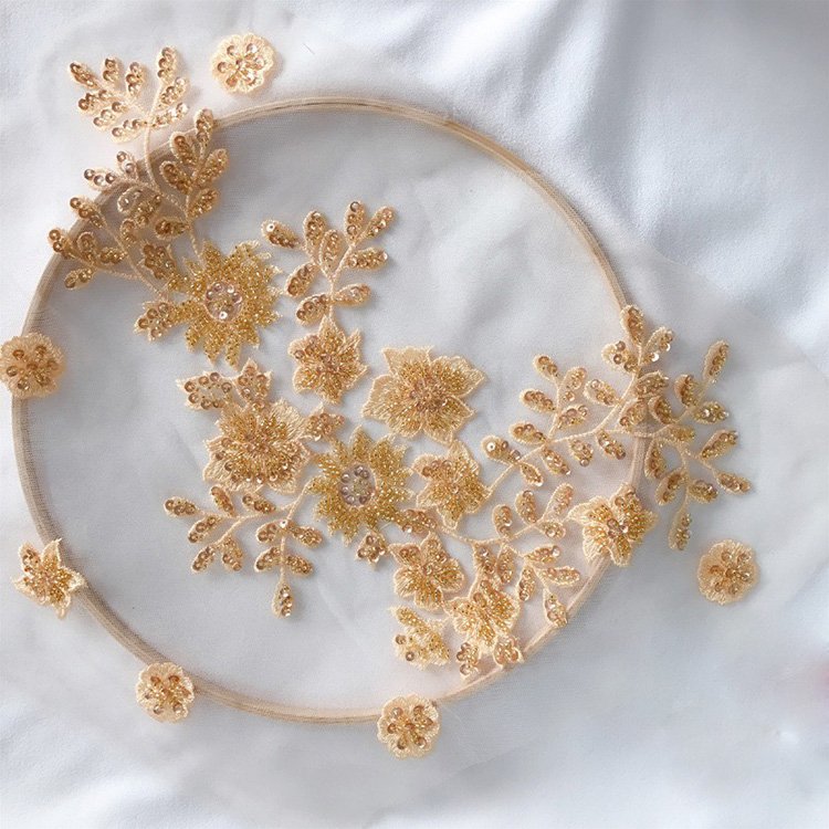 Fancy beaded lace fabric embroidery 3d flower fabric for haute couture