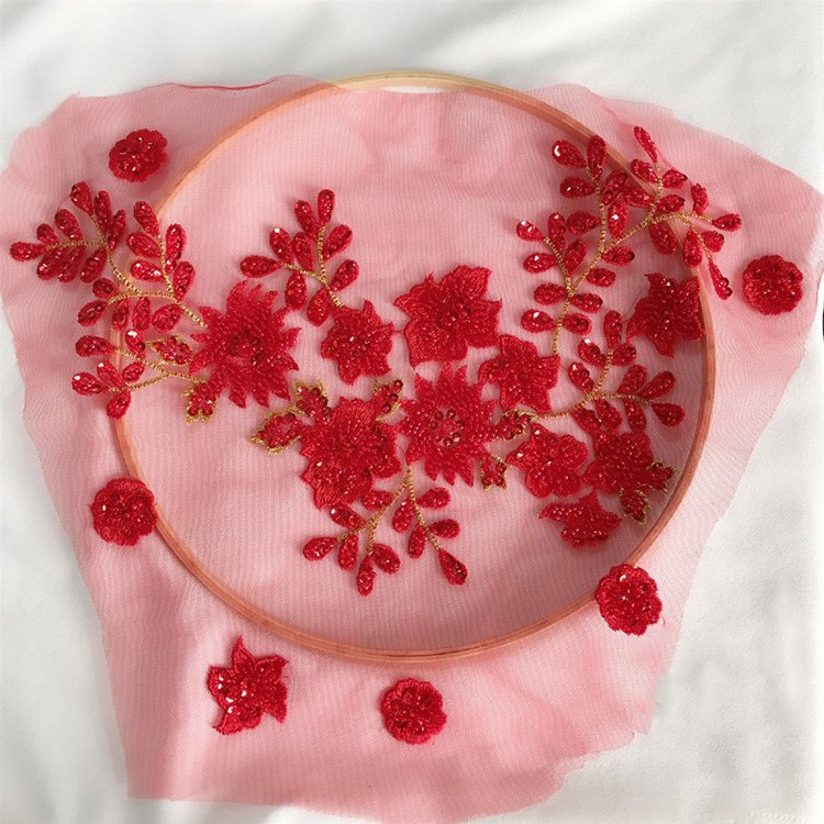 Fancy beaded lace fabric embroidery 3d flower fabric for haute couture