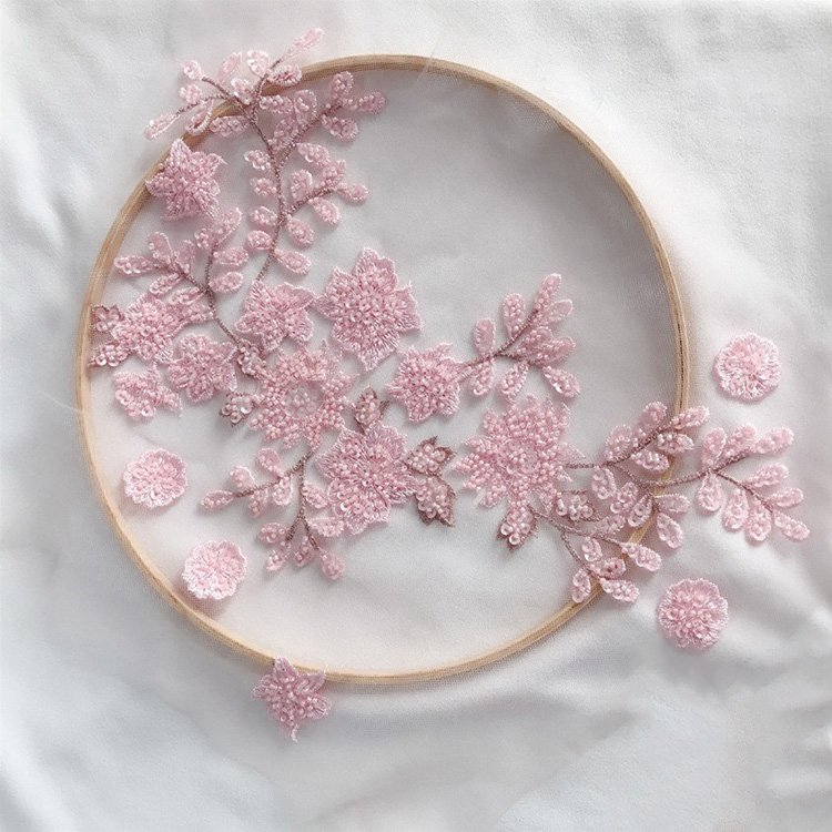 Fancy beaded lace fabric embroidery 3d flower fabric for haute couture