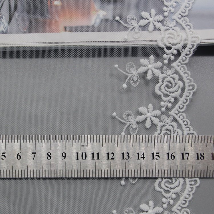 French lace logo fabric Multi-Purpose Polyester swarovski swiss Lace Embroidery Trim white lace fabric for wedding dress
