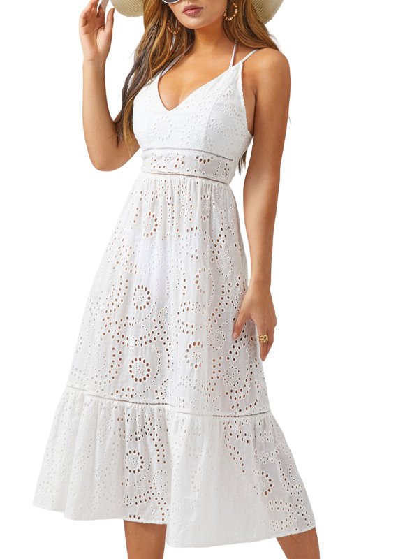 2024 summer new dresses elegant casual sexy sleeveless v neck solid hollow out backless ribbed knitted women casual dresses