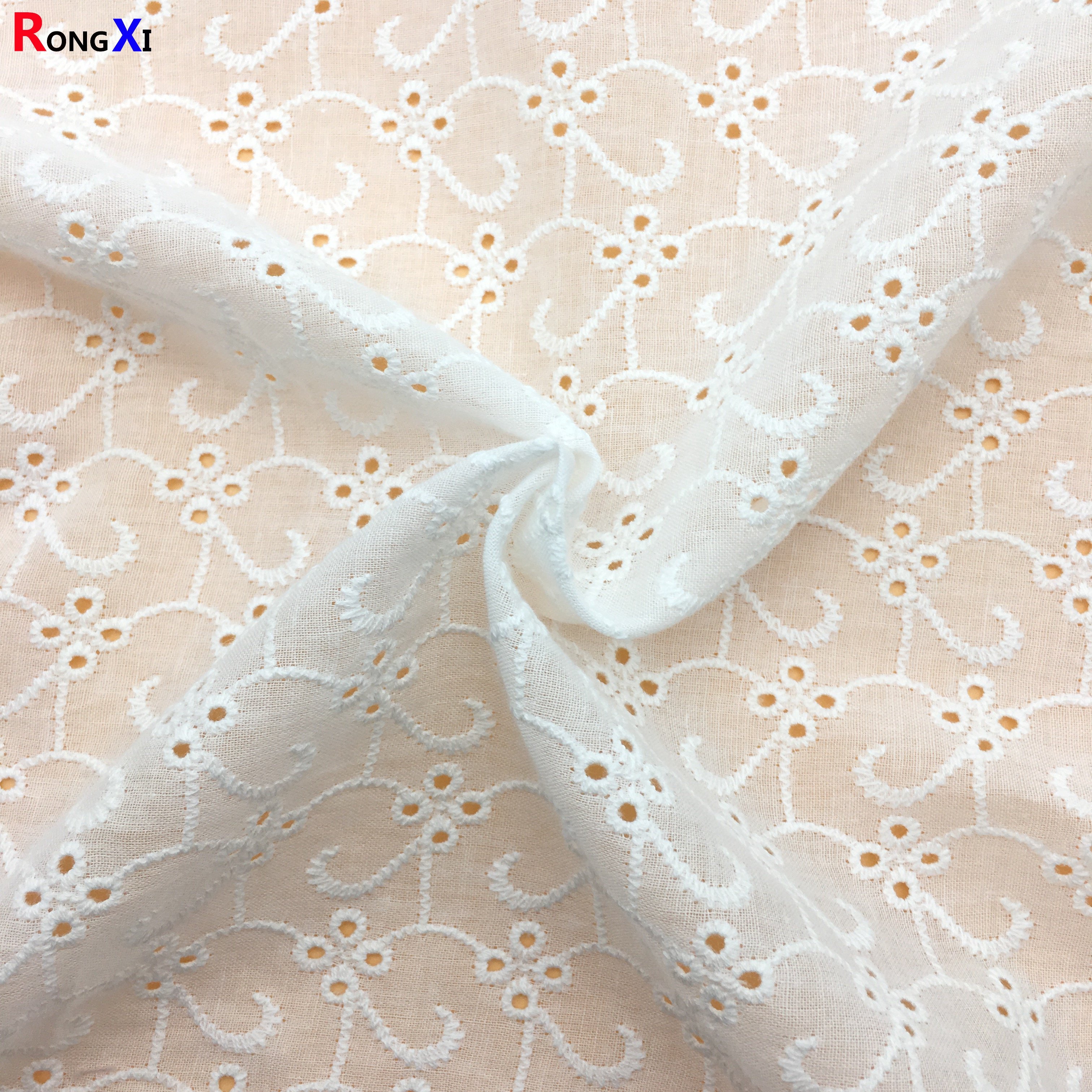 RXF0474 Professional embroidery lace 100 Cotton organic cotton muslin Fabric for bed sheet