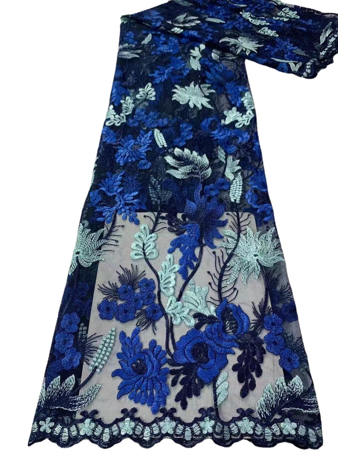 Multi Color Heavy Industry Custom Flower Embroidery Soft Mesh Lace Fabric For Dress