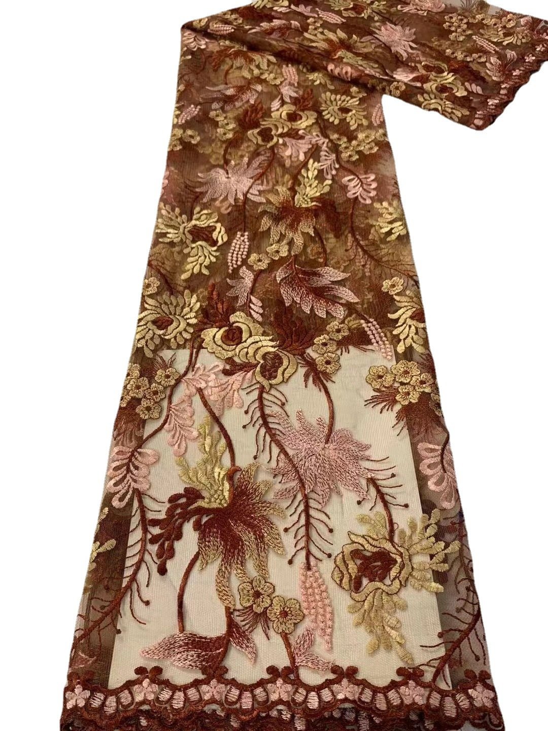 Multi Color Heavy Industry Custom Flower Embroidery Soft Mesh Lace Fabric For Dress