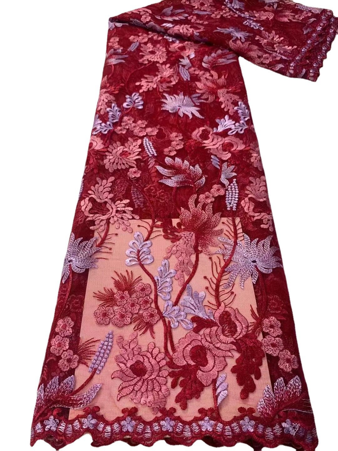 Multi Color Heavy Industry Custom Flower Embroidery Soft Mesh Lace Fabric For Dress