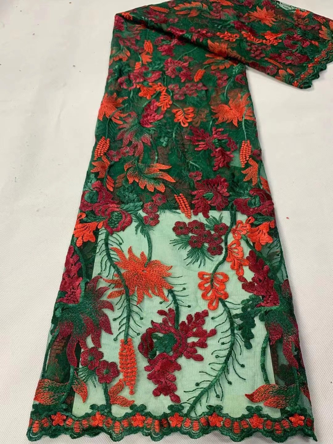 Multi Color Heavy Industry Custom Flower Embroidery Soft Mesh Lace Fabric For Dress