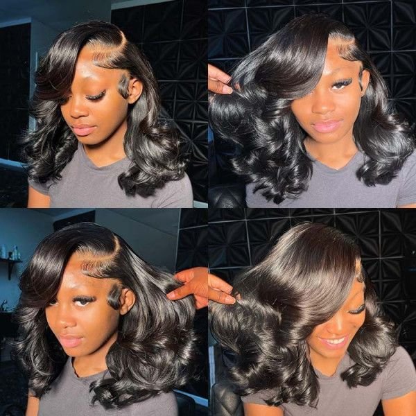 180% Density Human Lace Front Wigs, 10A Grade Short Body Wave Pre Plucked 13x4 13x6 Transparent Frontal Raw Indian Hair Wig