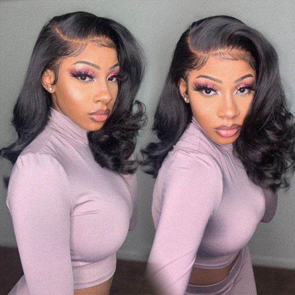 180% Density Human Lace Front Wigs, 10A Grade Short Body Wave Pre Plucked 13x4 13x6 Transparent Frontal Raw Indian Hair Wig