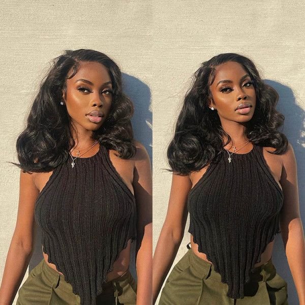 180% Density Human Lace Front Wigs, 10A Grade Short Body Wave Pre Plucked 13x4 13x6 Transparent Frontal Raw Indian Hair Wig