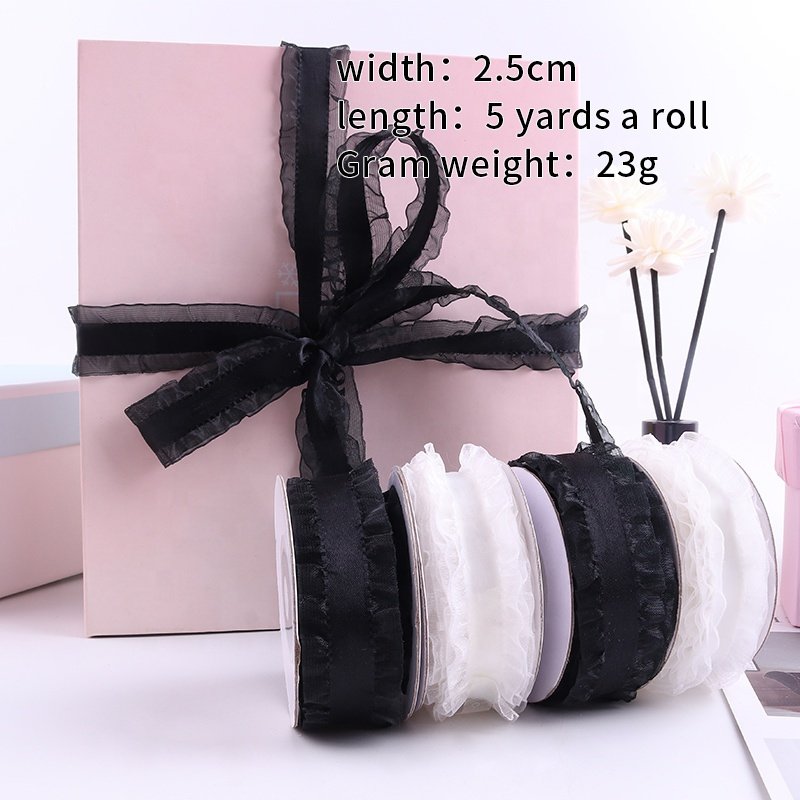 2023 New Nesign Double Ruffle Ribbon Wrapping Gift Packing Ruffled Lace Ribbon For Decorating