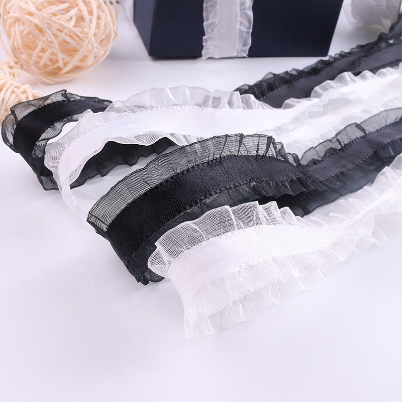 2023 New Nesign Double Ruffle Ribbon Wrapping Gift Packing Ruffled Lace Ribbon For Decorating