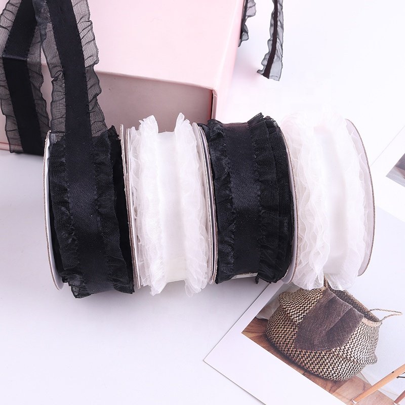 2023 New Nesign Double Ruffle Ribbon Wrapping Gift Packing Ruffled Lace Ribbon For Decorating