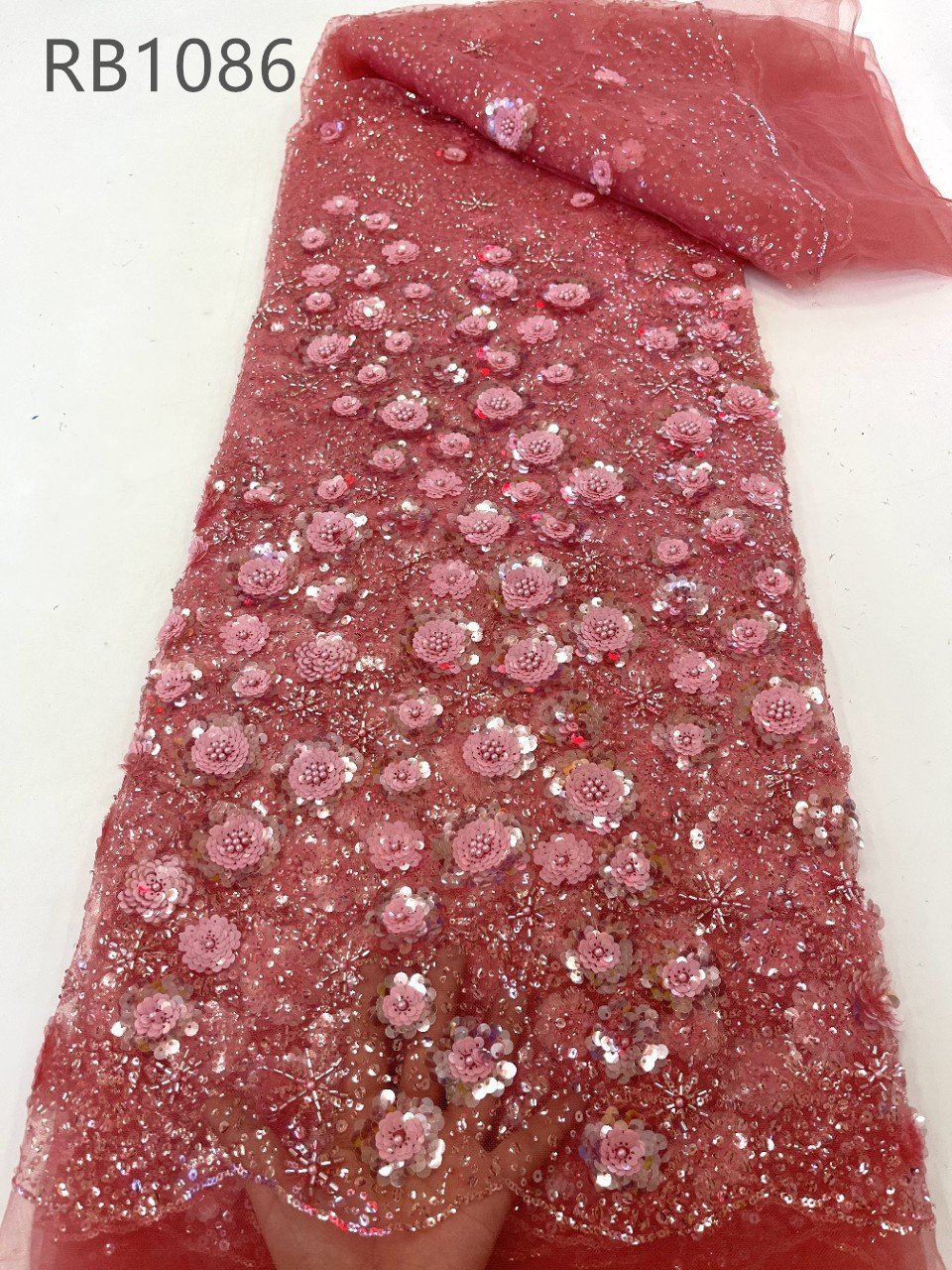 Cheaper Price Peach luxury Lace Fabric pearl embroidered sequin beaded nigerian lace fabric 2024 high wedding lace