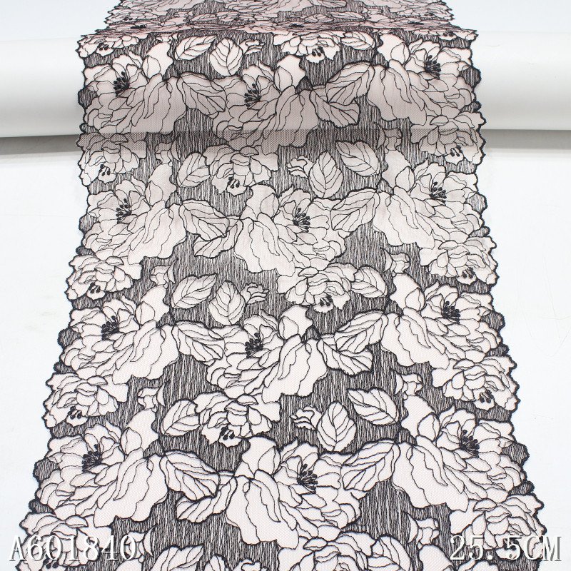 OEM Delicate Black Red Tulle Embroidery Lace 25CM Vivid Flower Embroidered Lace Trim Fabrics For Women Dress