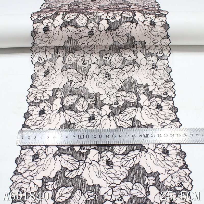 OEM Delicate Black Red Tulle Embroidery Lace 25CM Vivid Flower Embroidered Lace Trim Fabrics For Women Dress