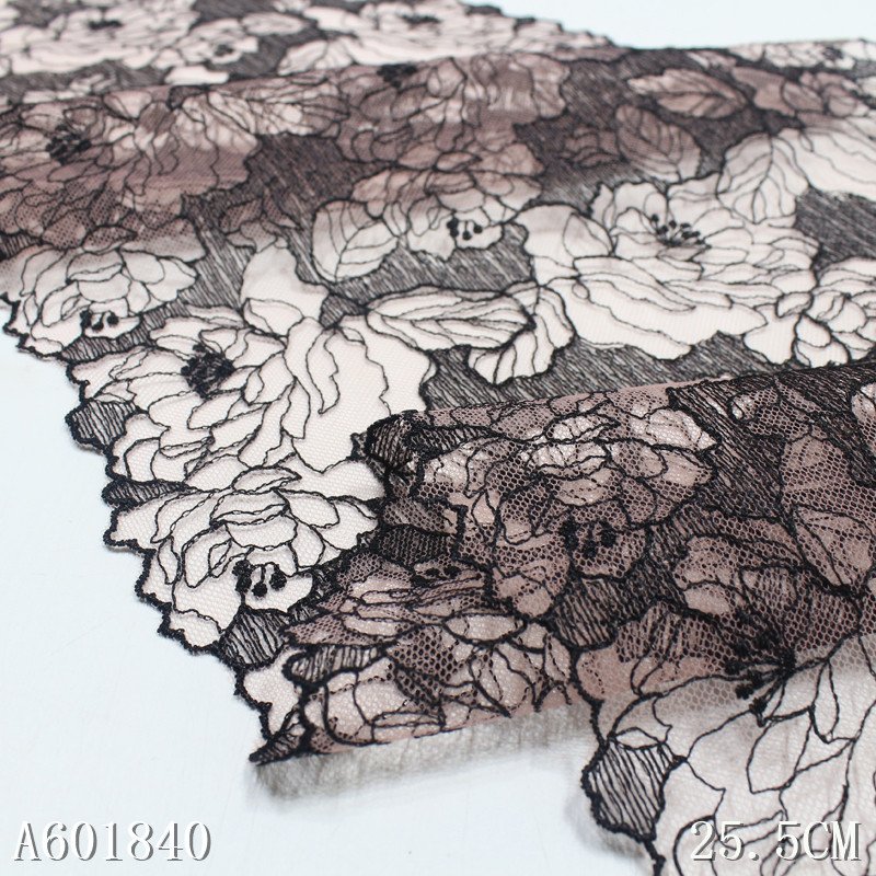 OEM Delicate Black Red Tulle Embroidery Lace 25CM Vivid Flower Embroidered Lace Trim Fabrics For Women Dress