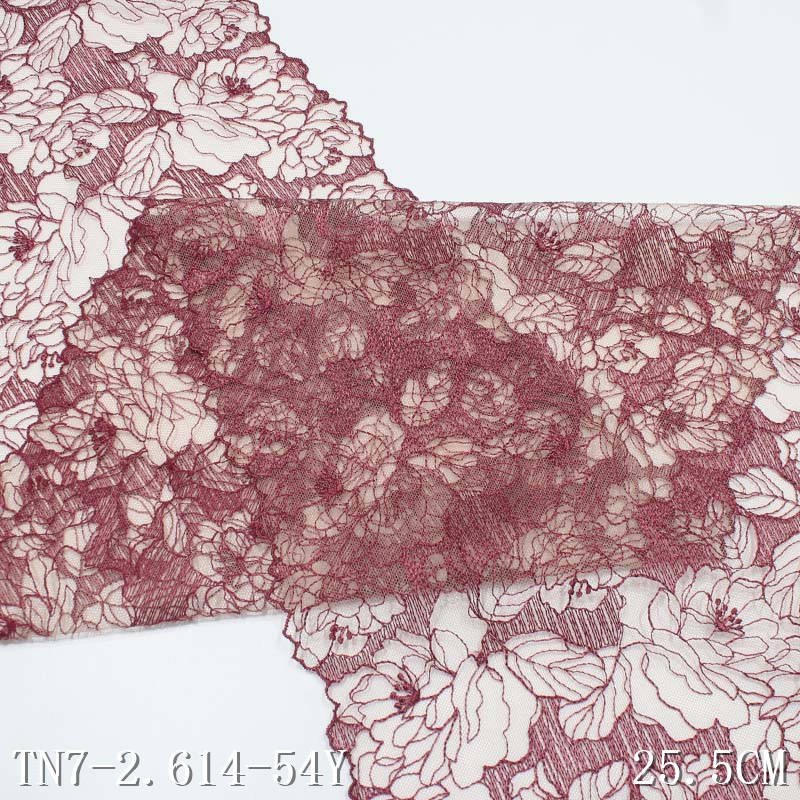 OEM Delicate Black Red Tulle Embroidery Lace 25CM Vivid Flower Embroidered Lace Trim Fabrics For Women Dress